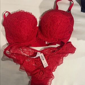 Victoria's Secret Fiery Red Lace Bra and Panty Set